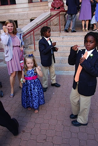 exiting wedding kids