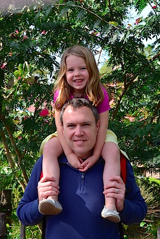 M on B's shoulders