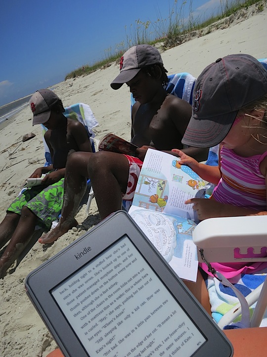 reading on beach 2